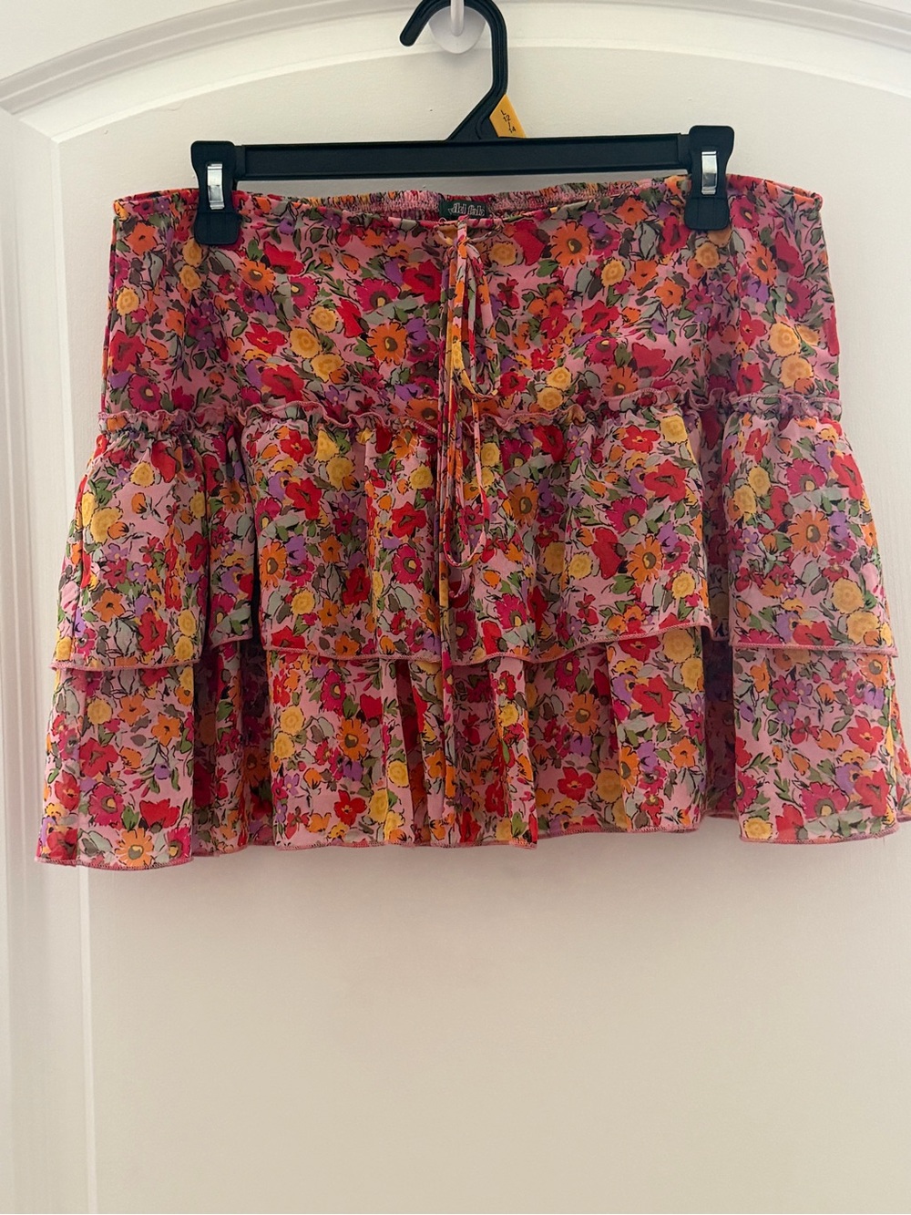 Floral Tiered Mini Skirt in Pink and Yellow
